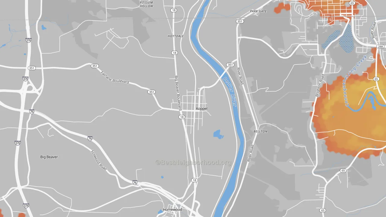 Bike Grade map of Koppel, PA
