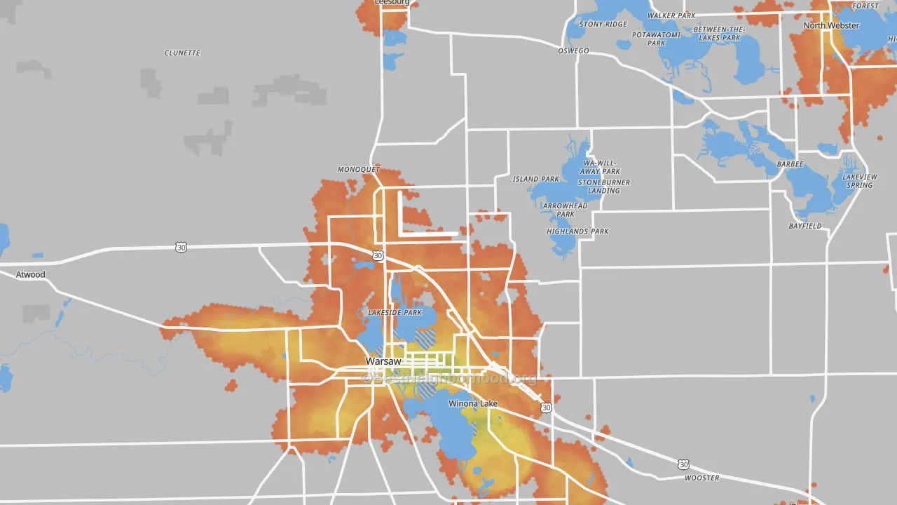 Bike Grade map of Kosciusko County, IN