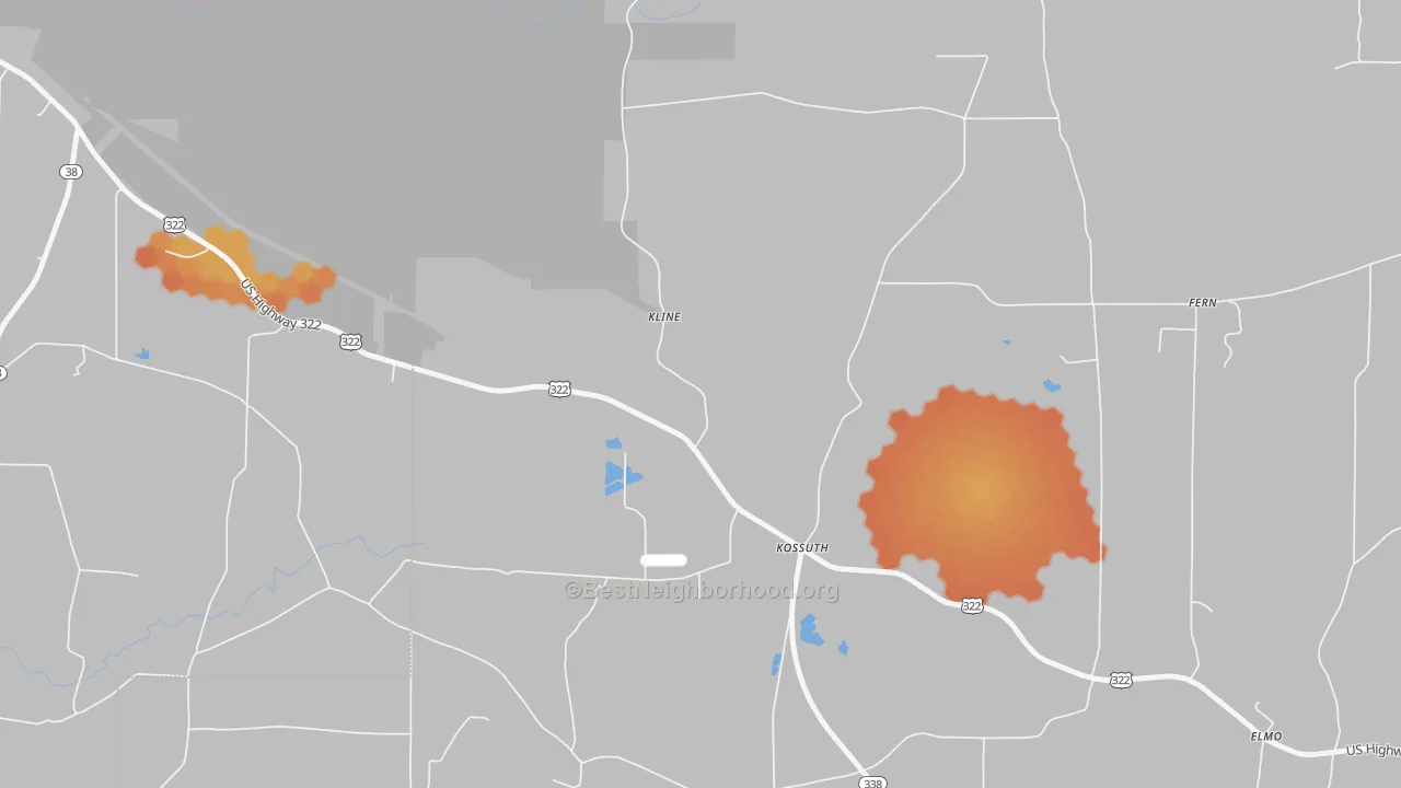 Bike Grade map of Kossuth, PA