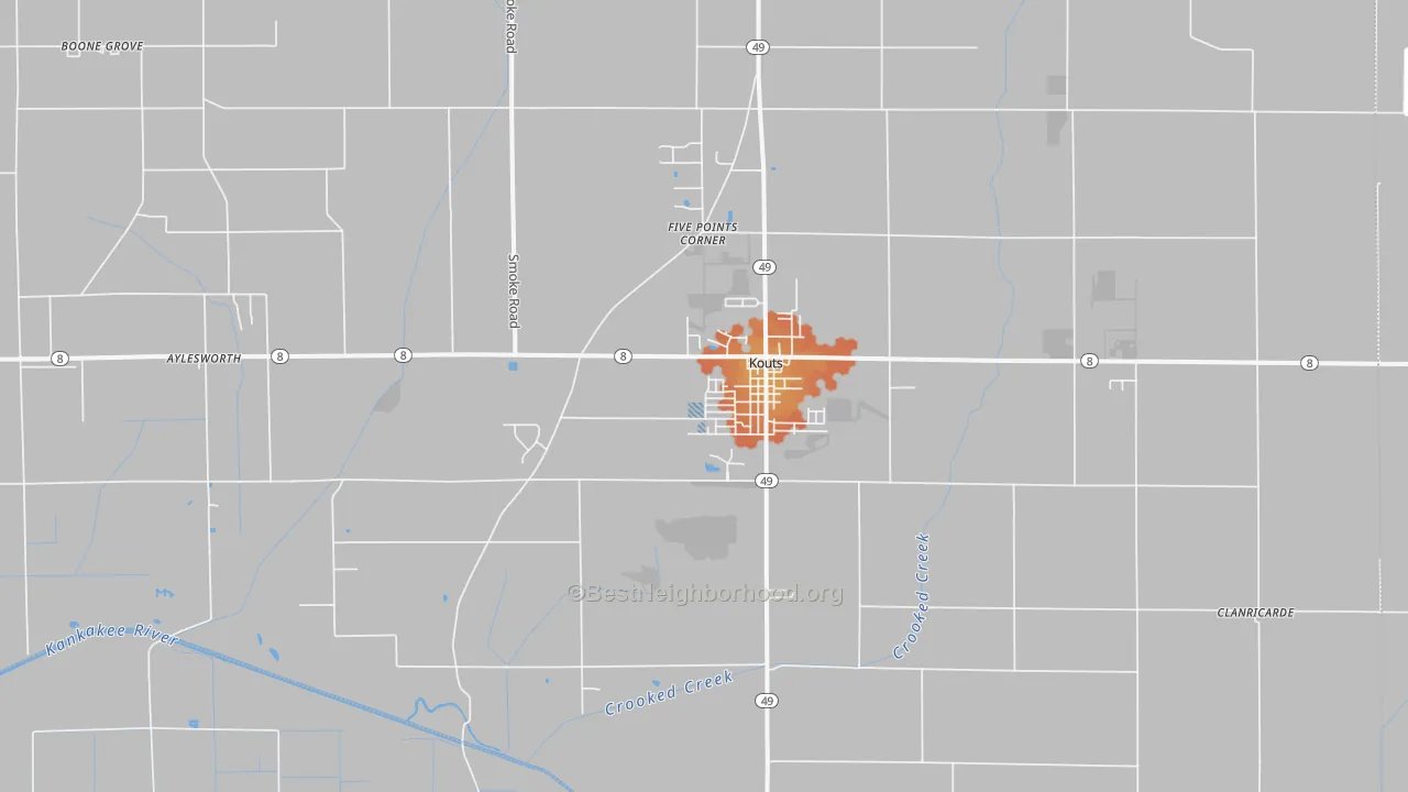 Bike Grade map of Kouts, IN