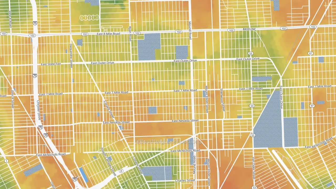 Bike Grade map of Kranz Woods, Detroit, MI