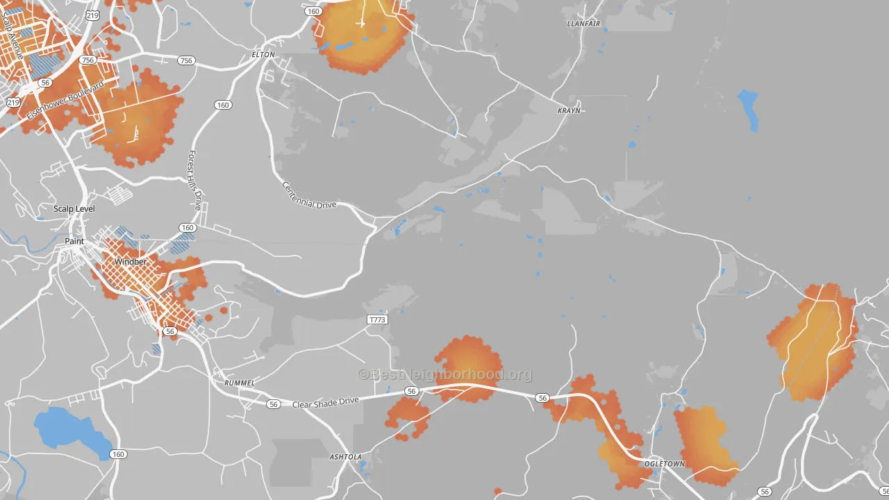 Bike Grade map of Krayn, PA