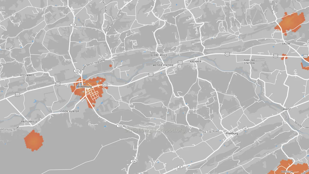 Bike Grade map of Kreamer, PA