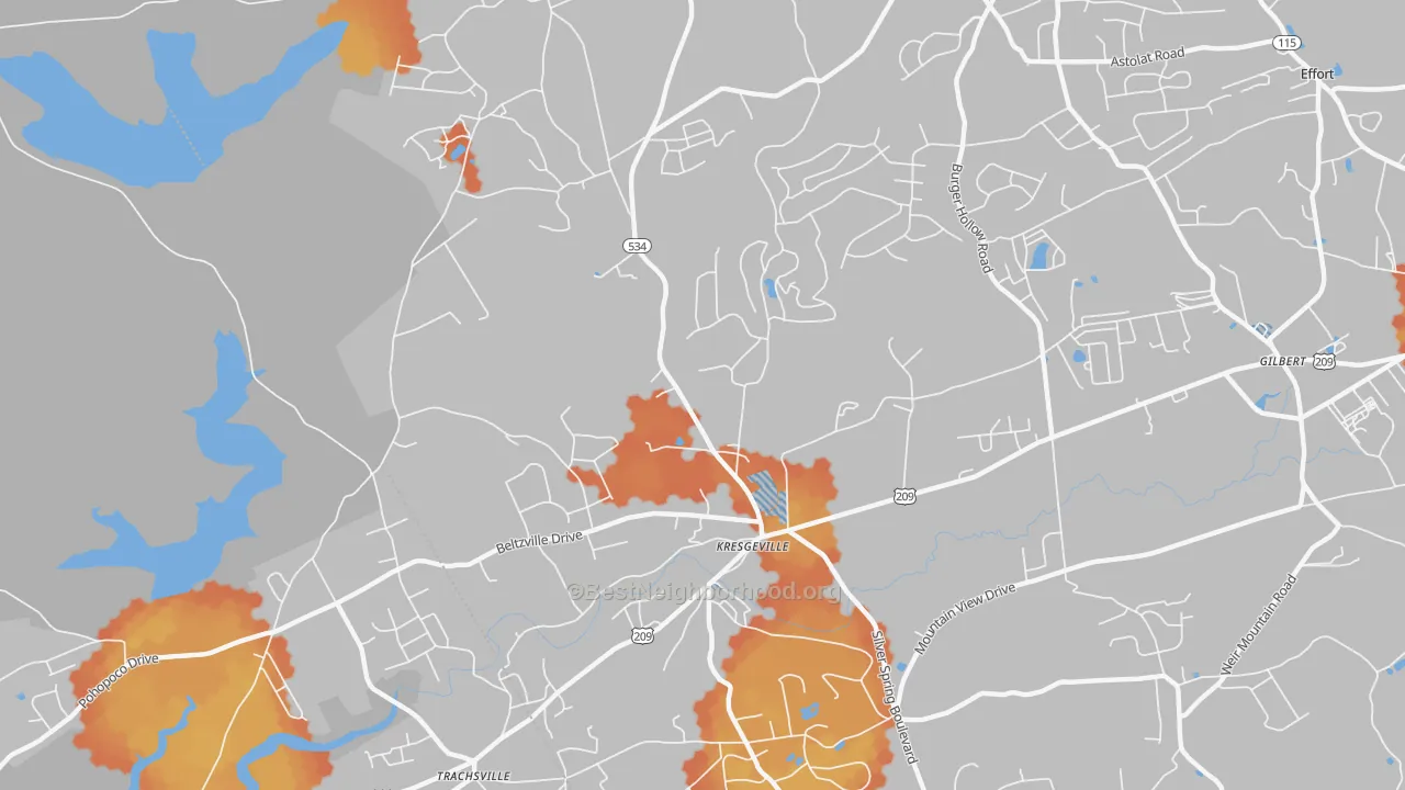 Bike Grade map of Kresgeville, PA