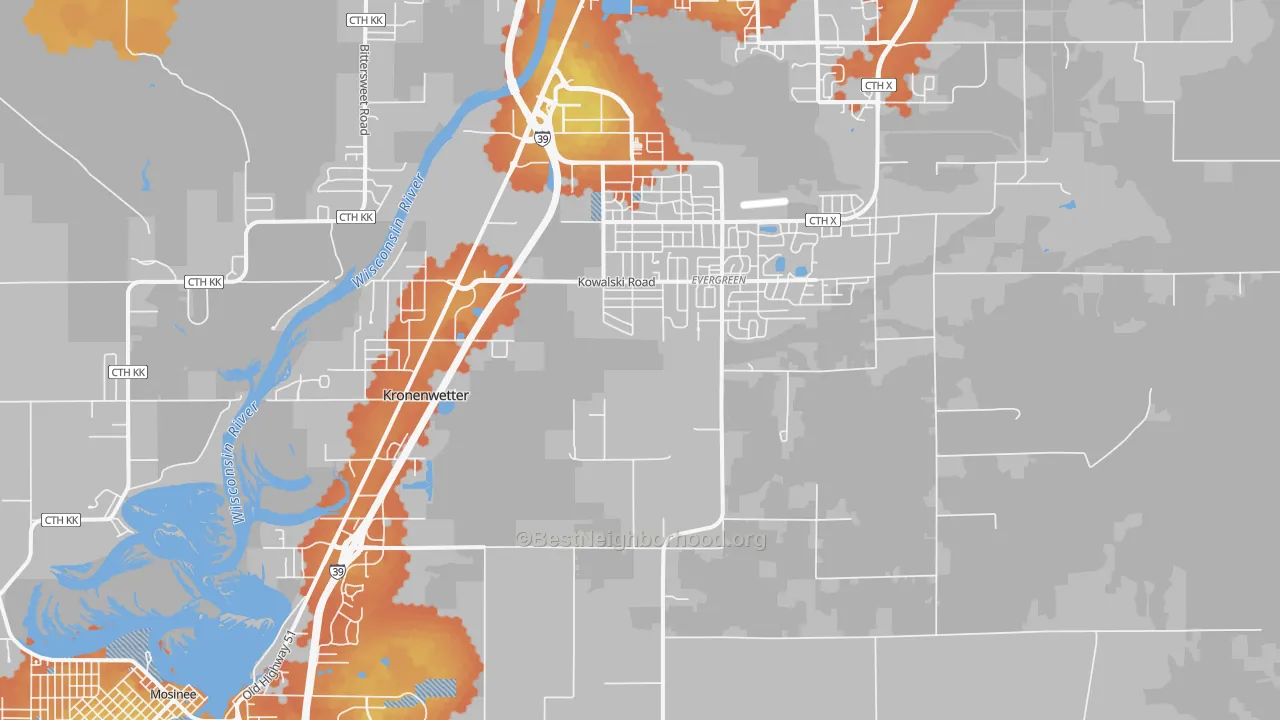 Bike Grade map of Kronenwetter, WI