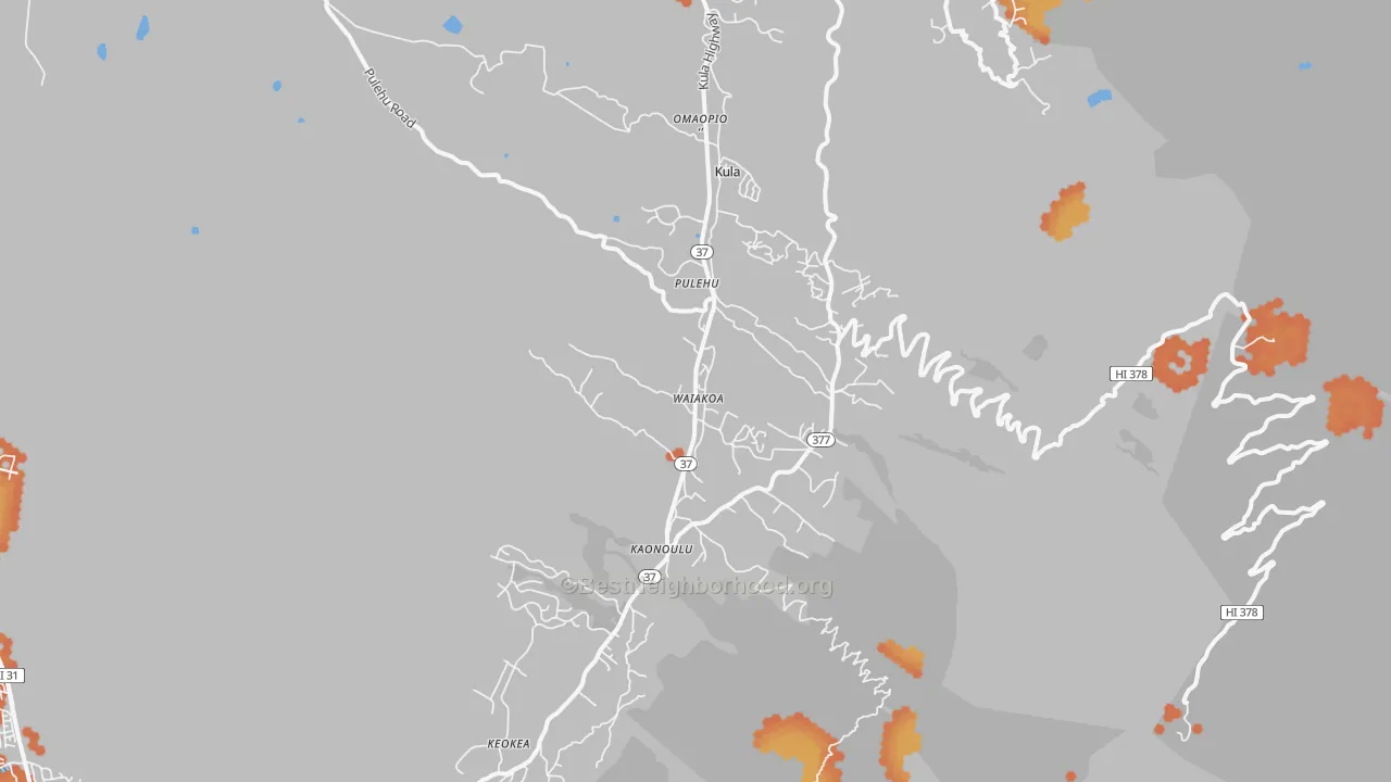 Bike Grade map of Kula, HI