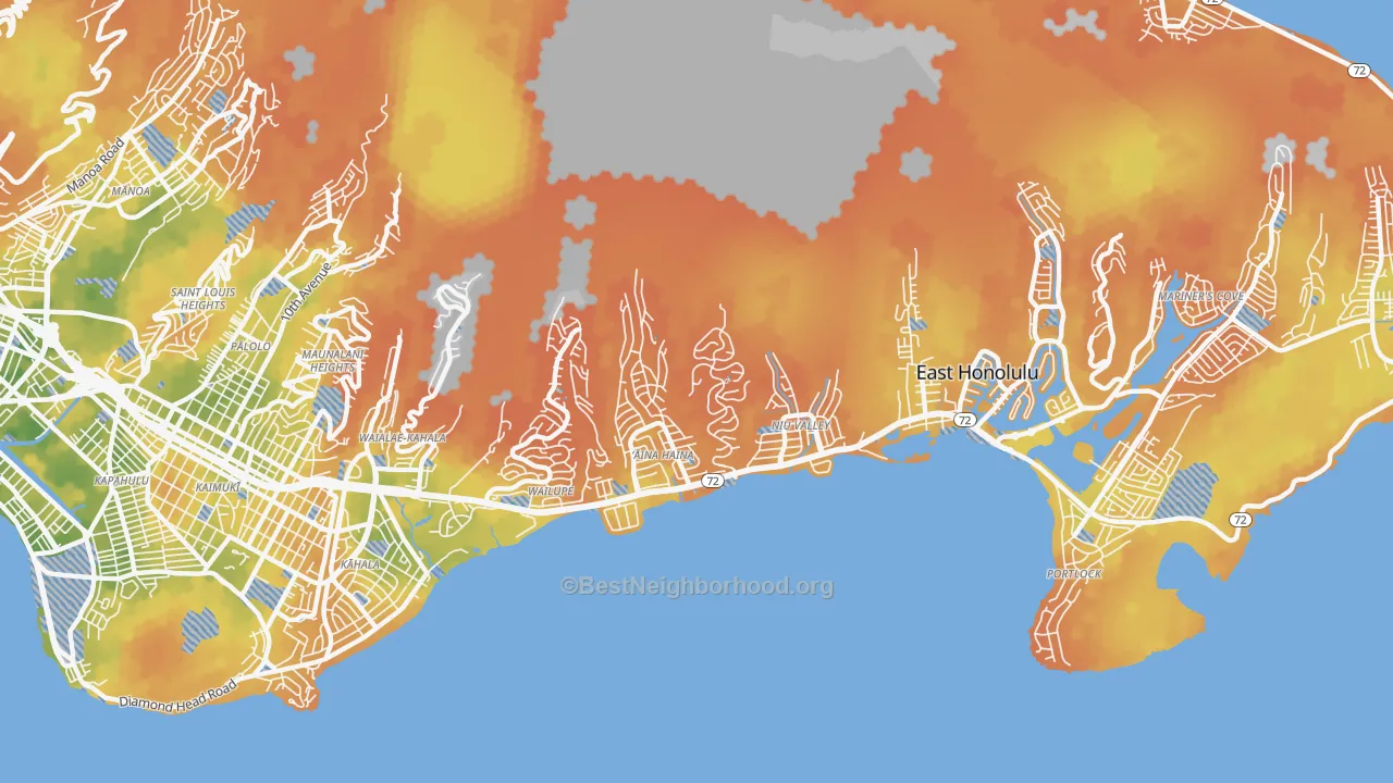 Bike Grade map of Kuliouou-Kalani Iki, East Honolulu, HI
