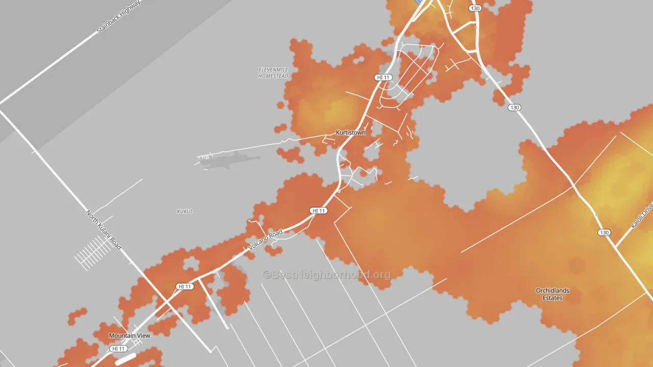 Bike Grade map of Kurtistown, HI