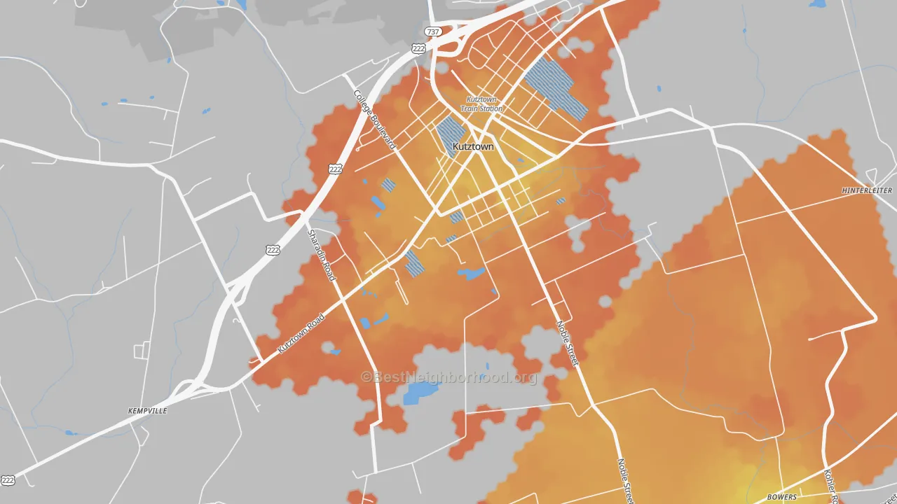 Bike Grade map of Kutztown University, PA