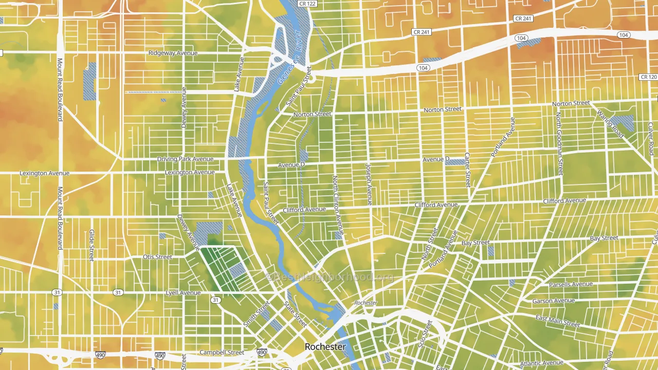 Bike Grade map of La Avenida, Rochester, NY