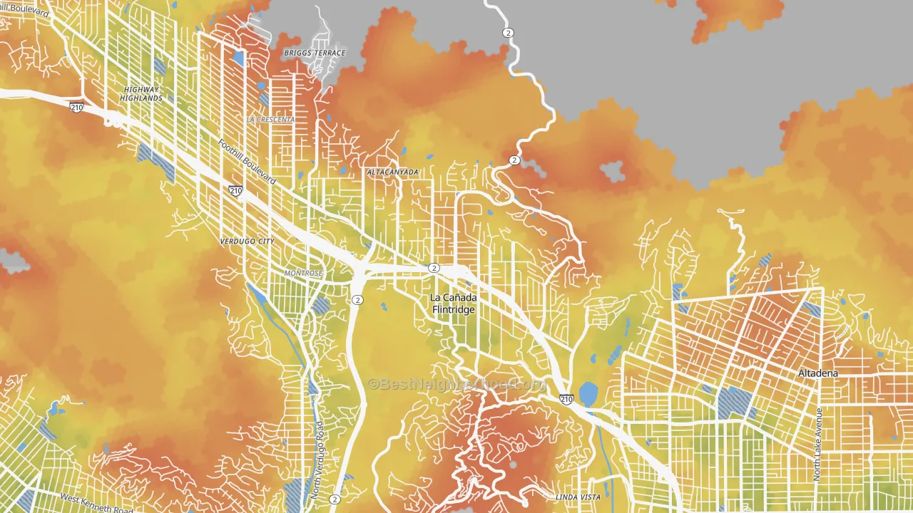 Bike Grade map of La Canada Flintridge, CA