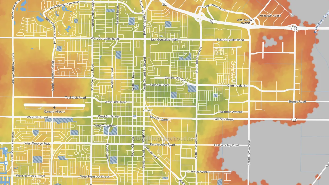 Bike Grade map of La Colonia, Oxnard, CA