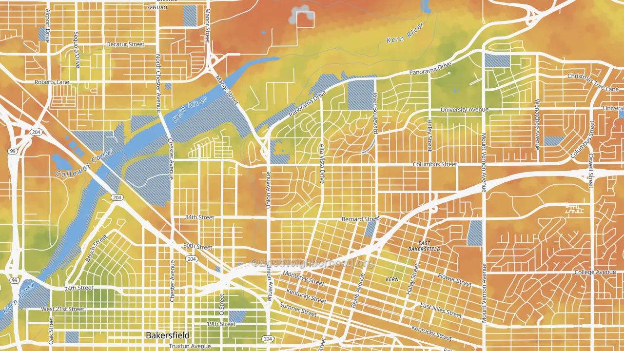 Bike Grade map of La Cresta-Alta Vista, Bakersfield, CA