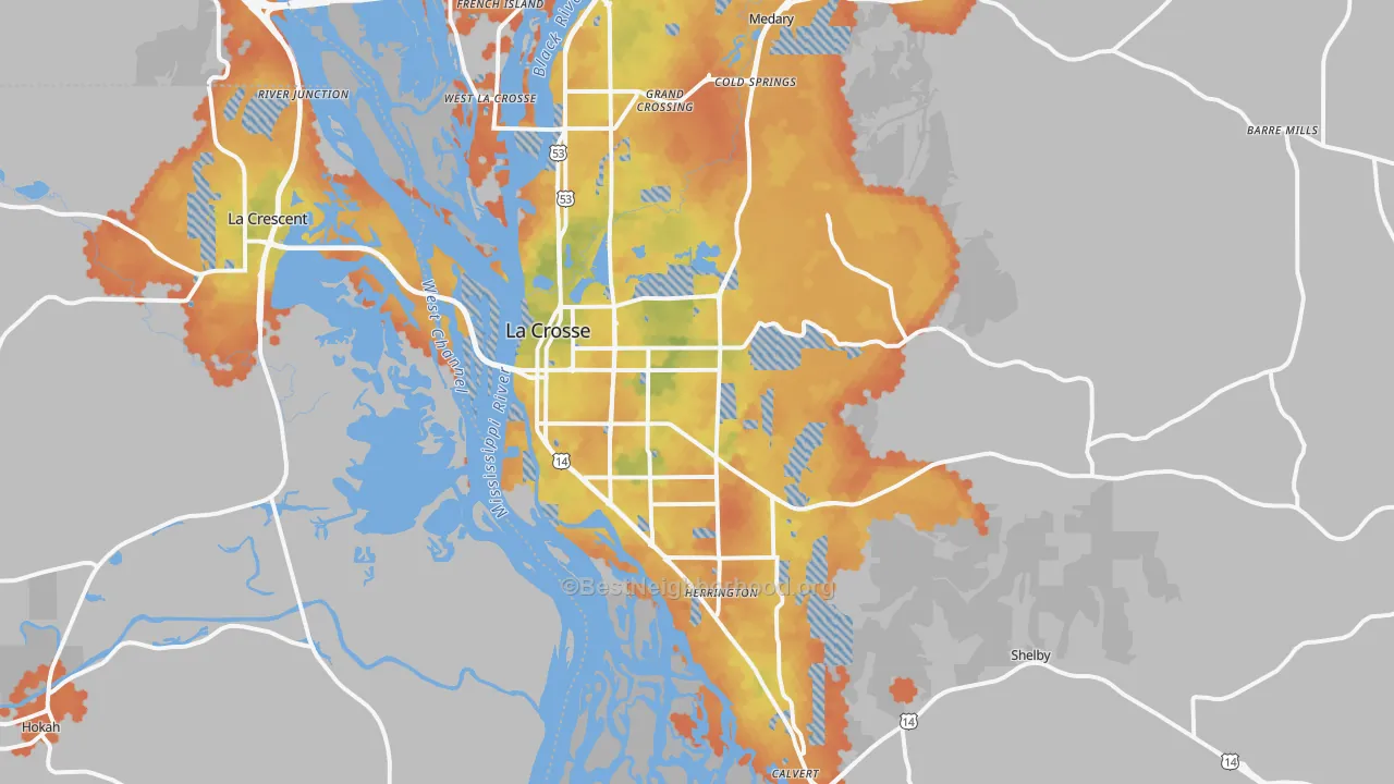 Bike Grade map of La Crosse, WI
