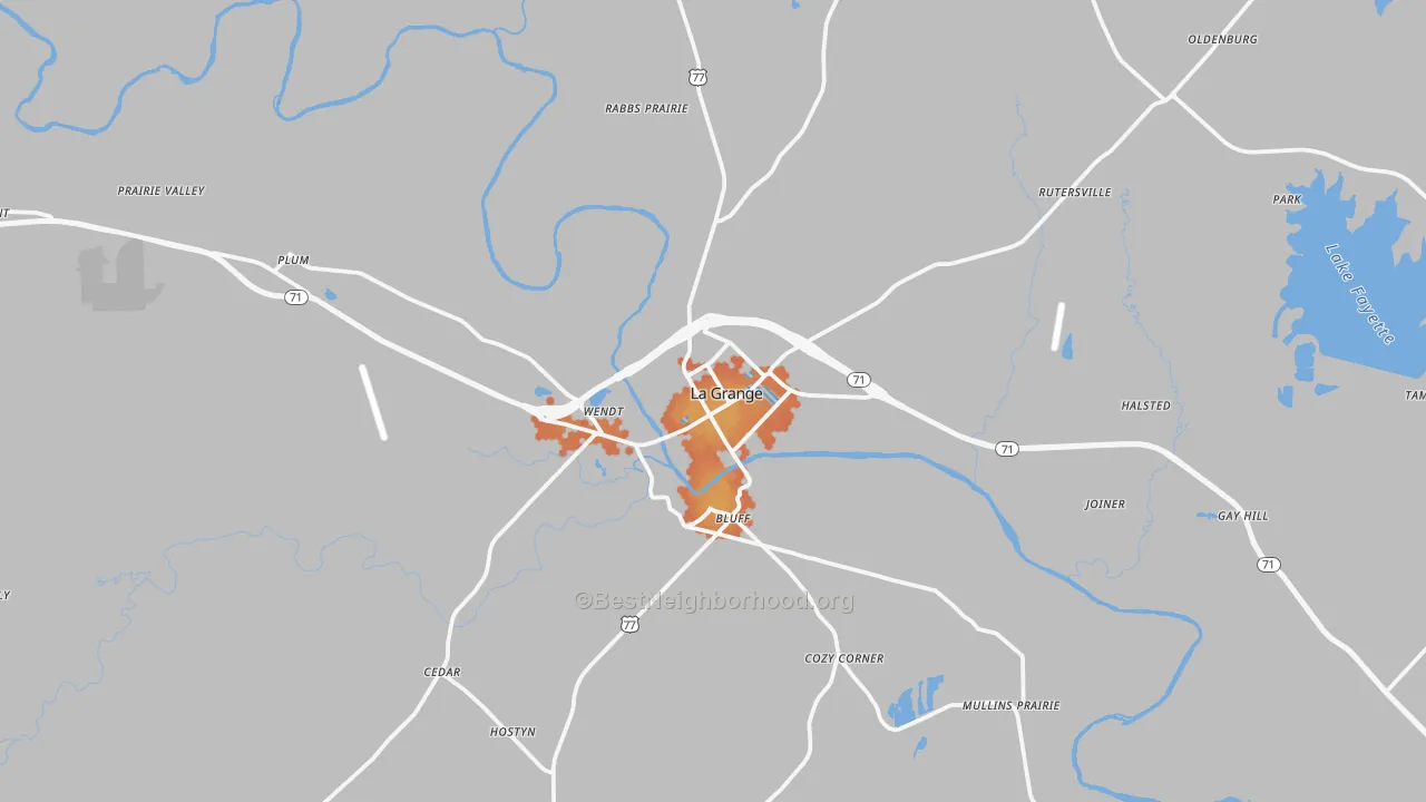 Bike Grade map of La Grange, TX
