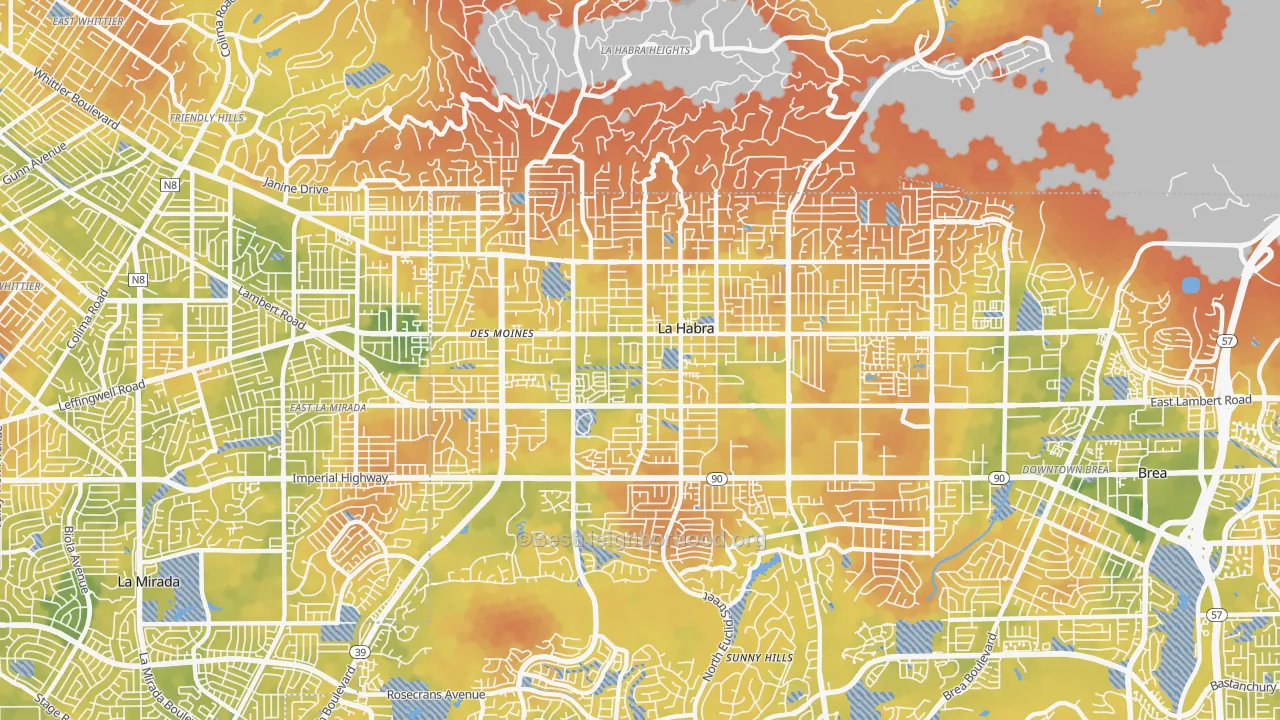 Bike Grade map of La Habra, CA