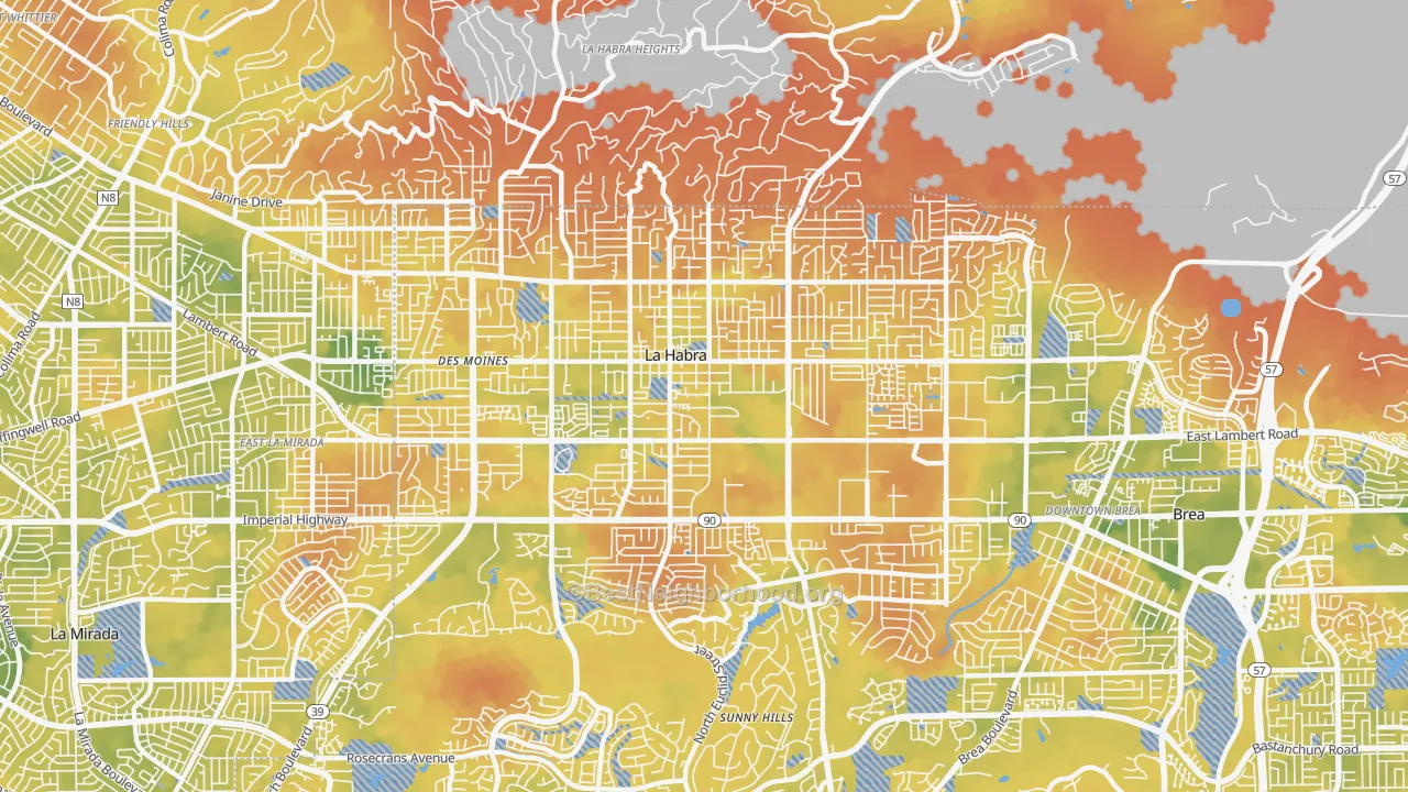 Bike Grade map of La Habra City, La Habra, CA