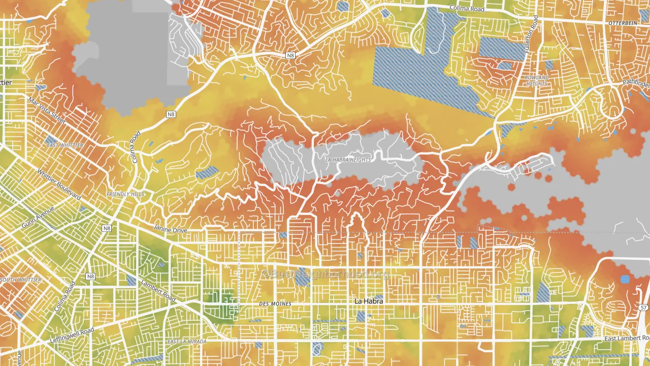 Bike Grade map of La Habra Heights, CA
