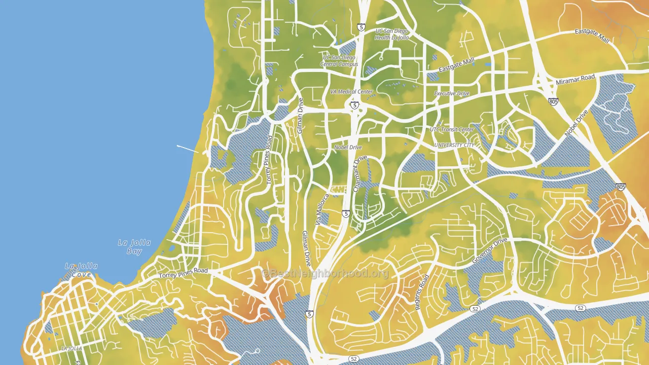 Bike Grade map of La Jolla Village, La Jolla, CA