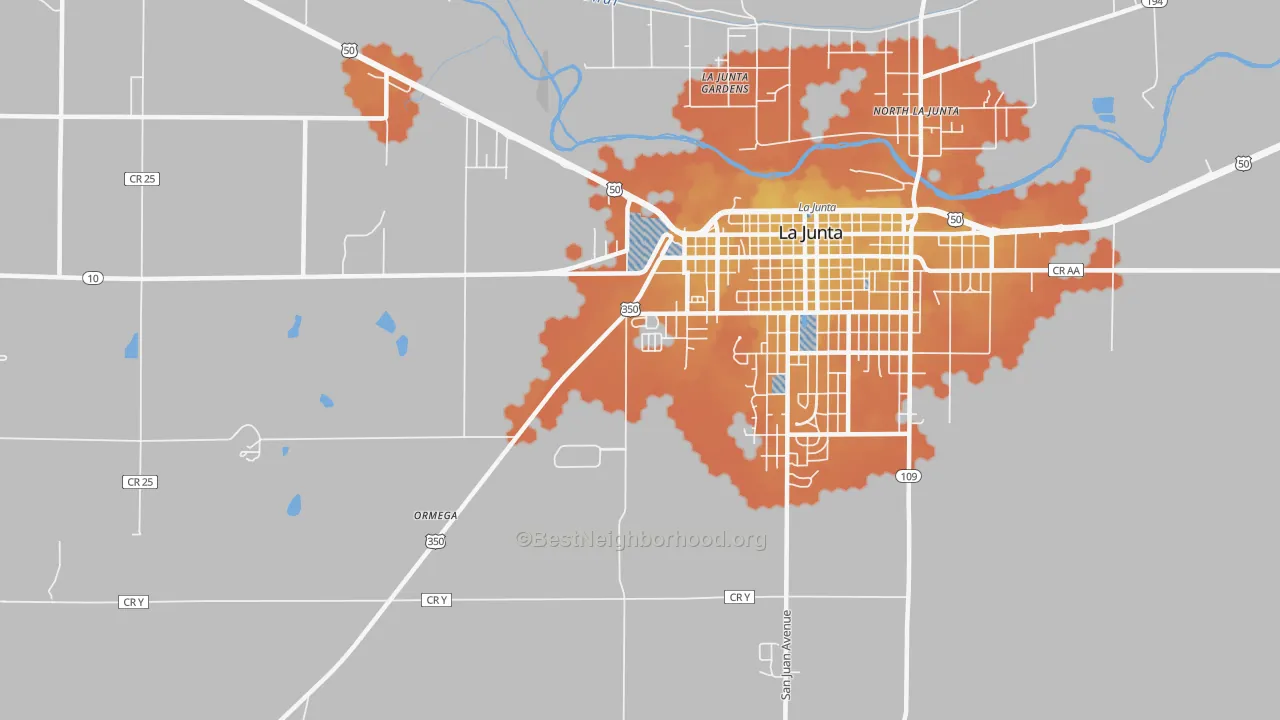Bike Grade map of La Junta Gardens, CO
