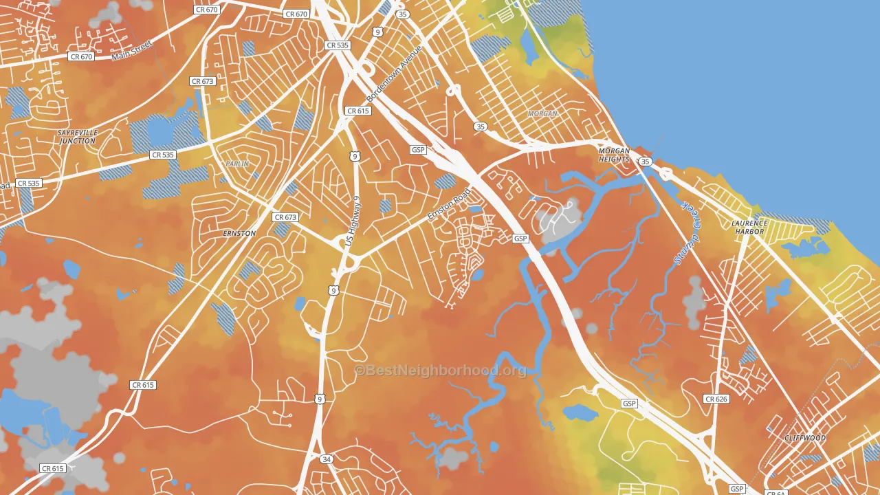 Bike Grade map of La Mer, Parlin, NJ