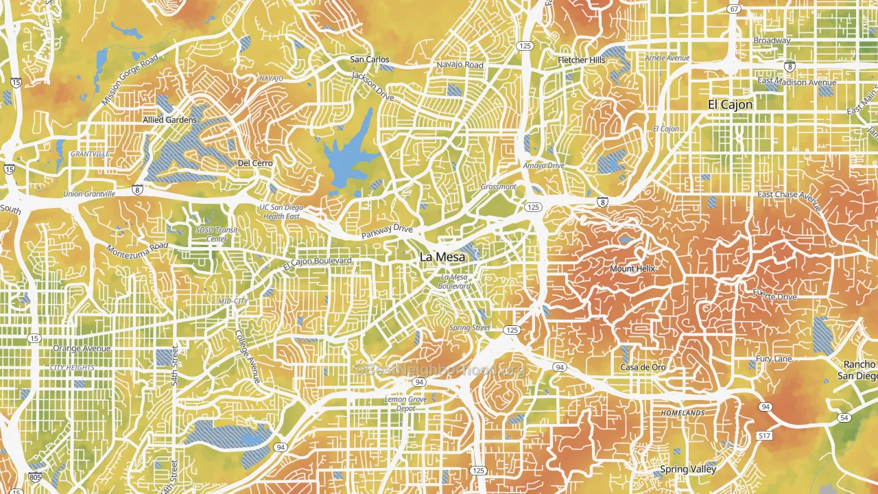 Bike Grade map of La Mesa, CA
