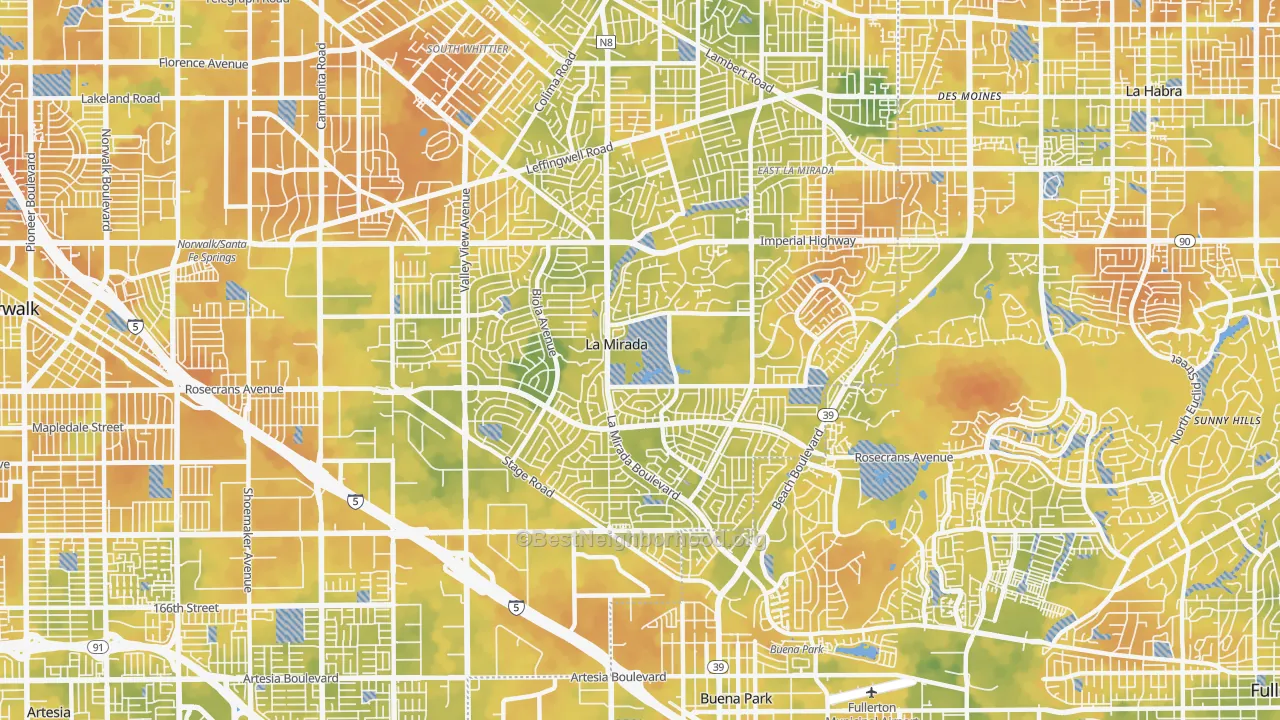 Bike Grade map of La Mirada, CA