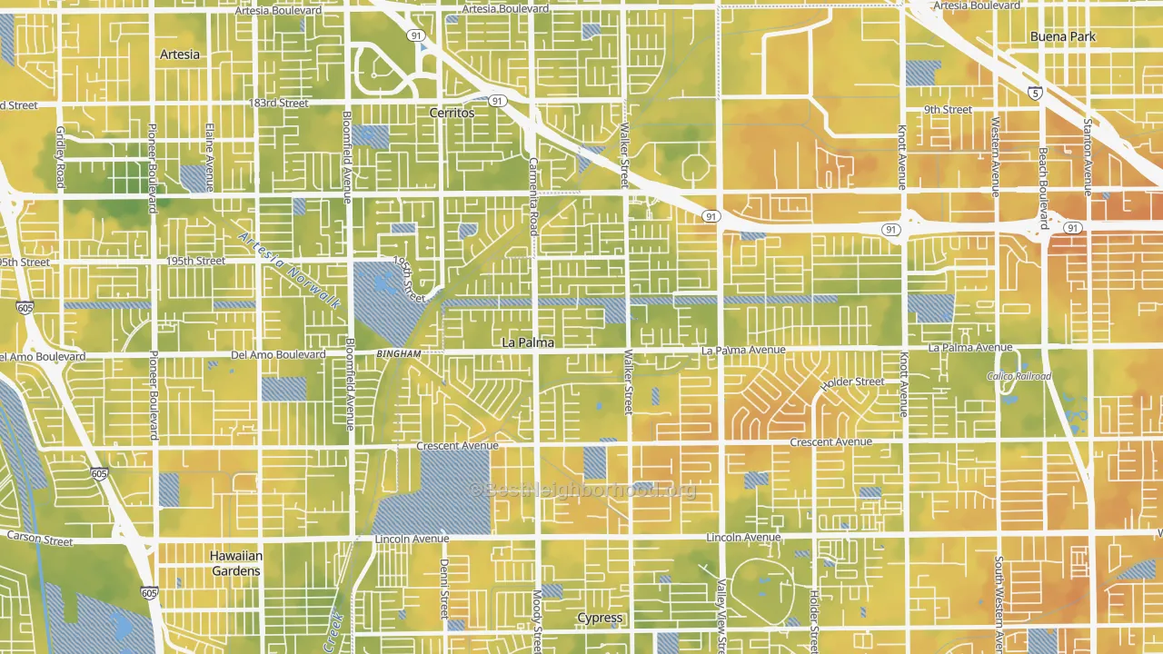 Bike Grade map of La Palma, CA
