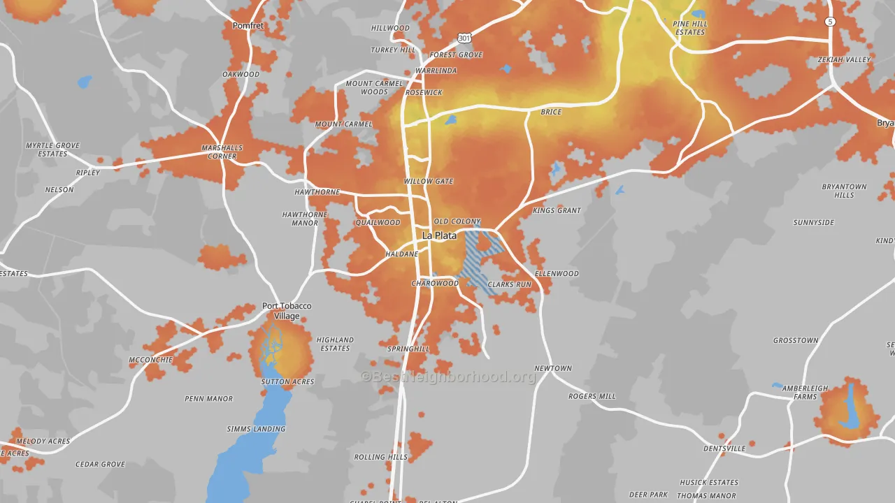 Bike Grade map of La Plata, MD
