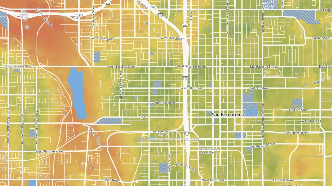 Bike Grade map of La Plaza, San Bernardino, CA