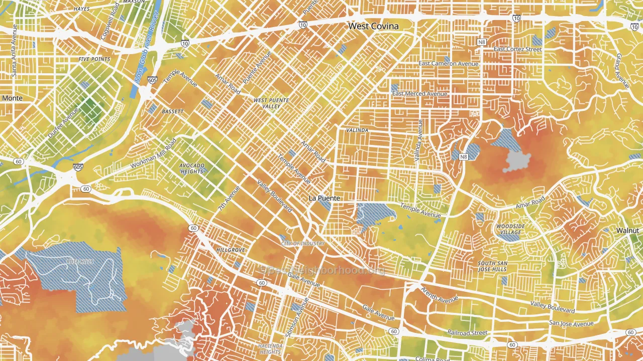 Bike Grade map of La Puente, CA