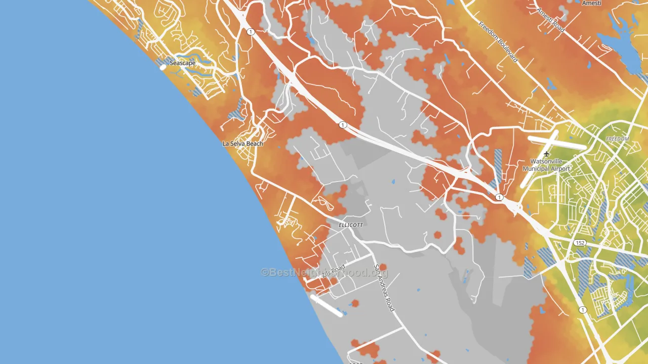 Bike Grade map of La Selva Beach, CA