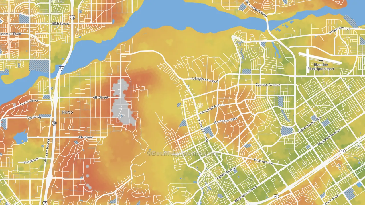 Bike Grade map of La Sierra Hills, Riverside, CA
