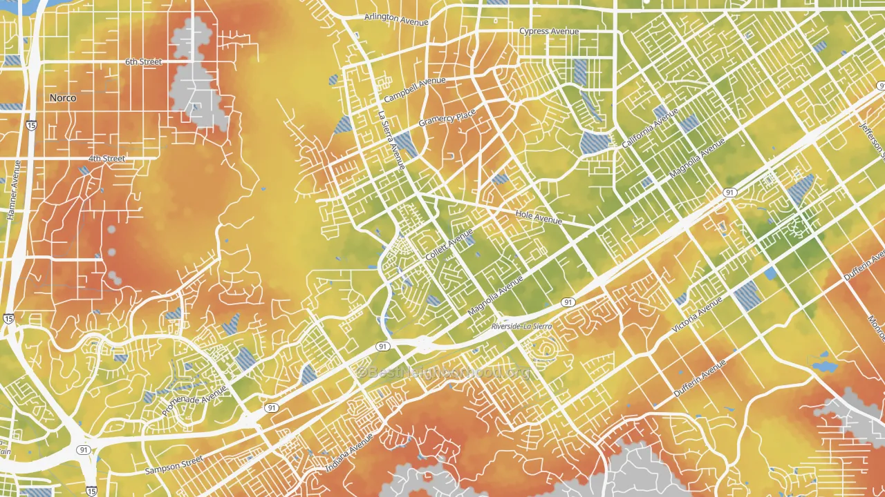 Bike Grade map of La Sierra, Riverside, CA