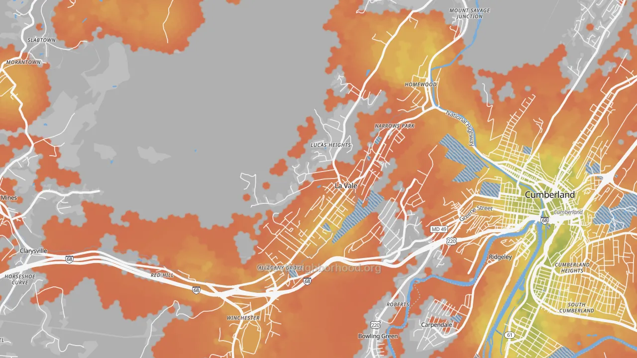 Bike Grade map of La Vale, MD