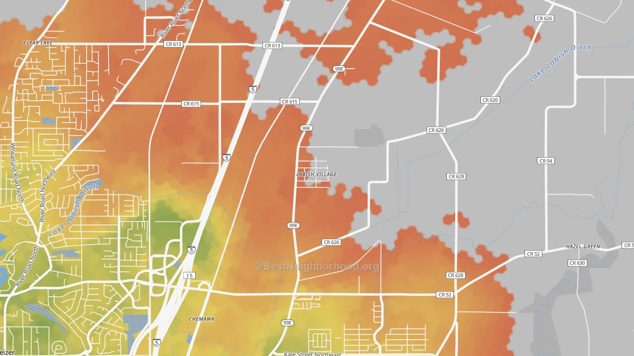 Bike Grade map of Labish Village, OR