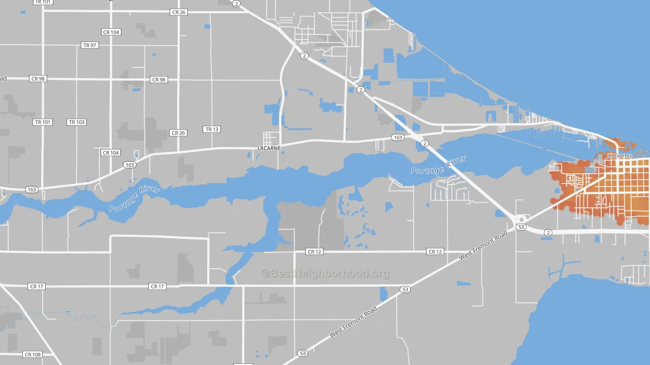 Bike Grade map of Lacarne, OH
