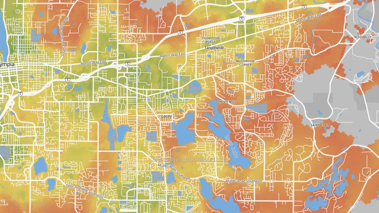 Bike Grade map of Lacey, WA