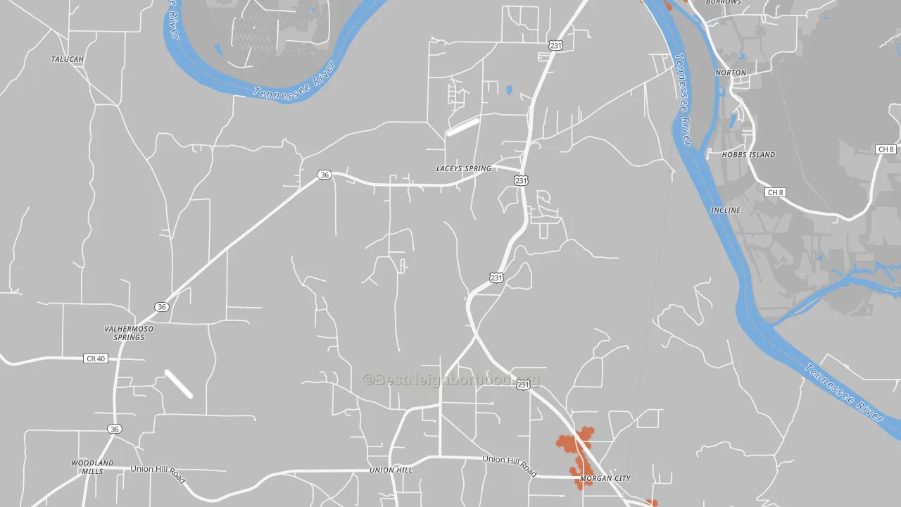 Bike Grade map of Laceys Spring, AL