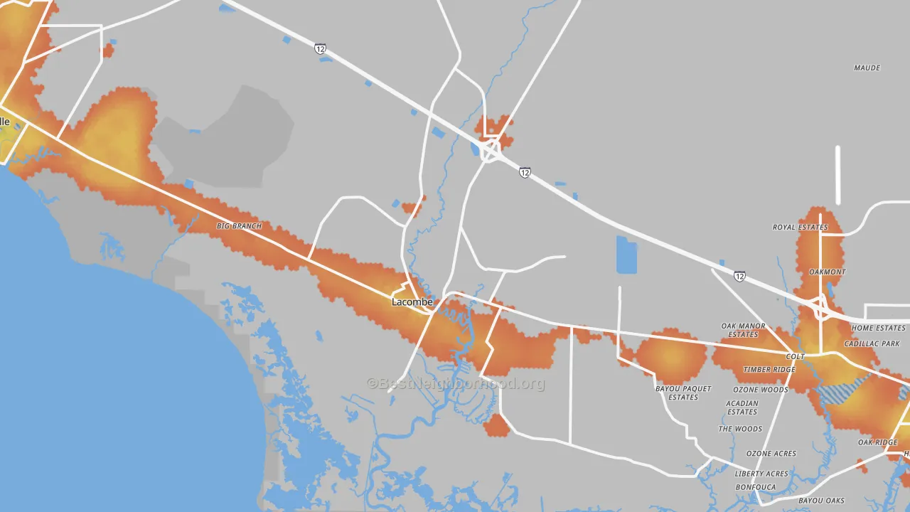 Bike Grade map of Lacombe, LA