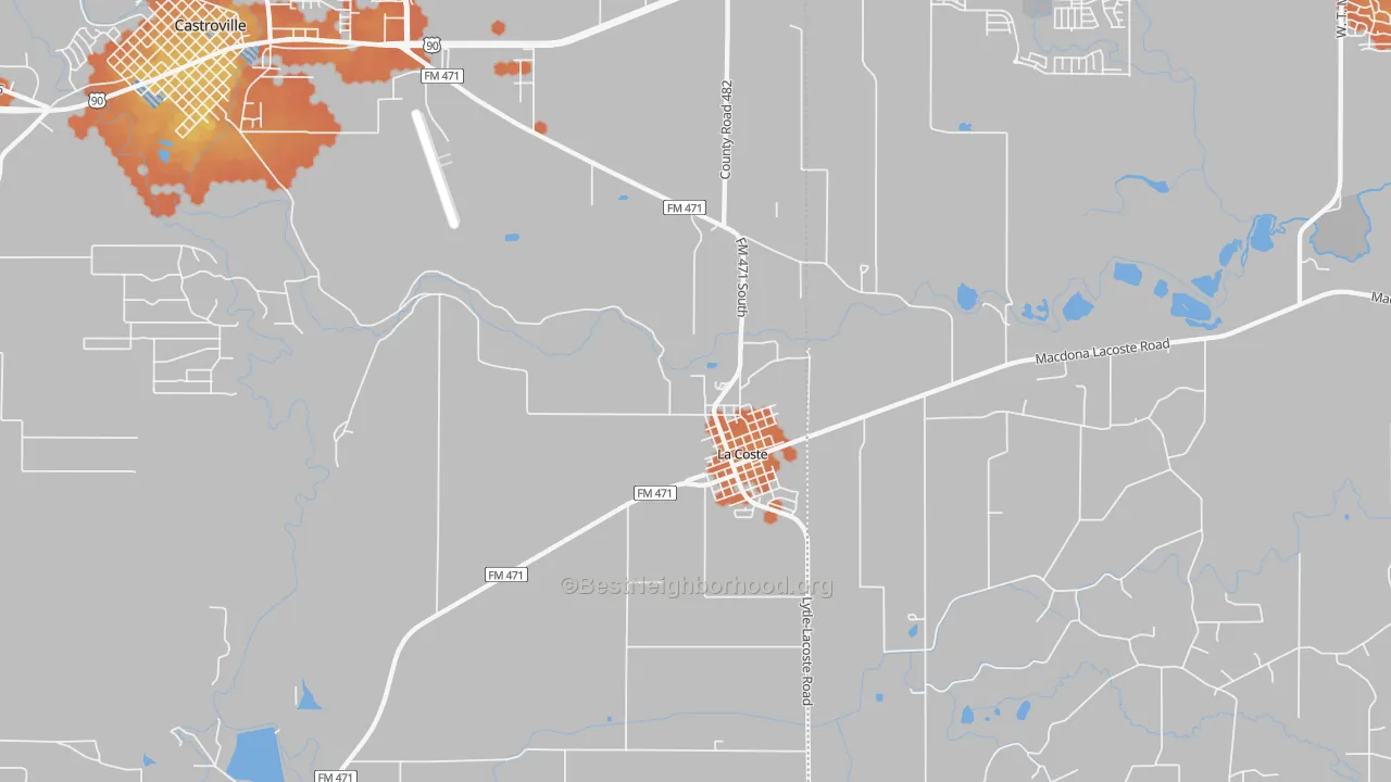 Bike Grade map of Lacoste, TX