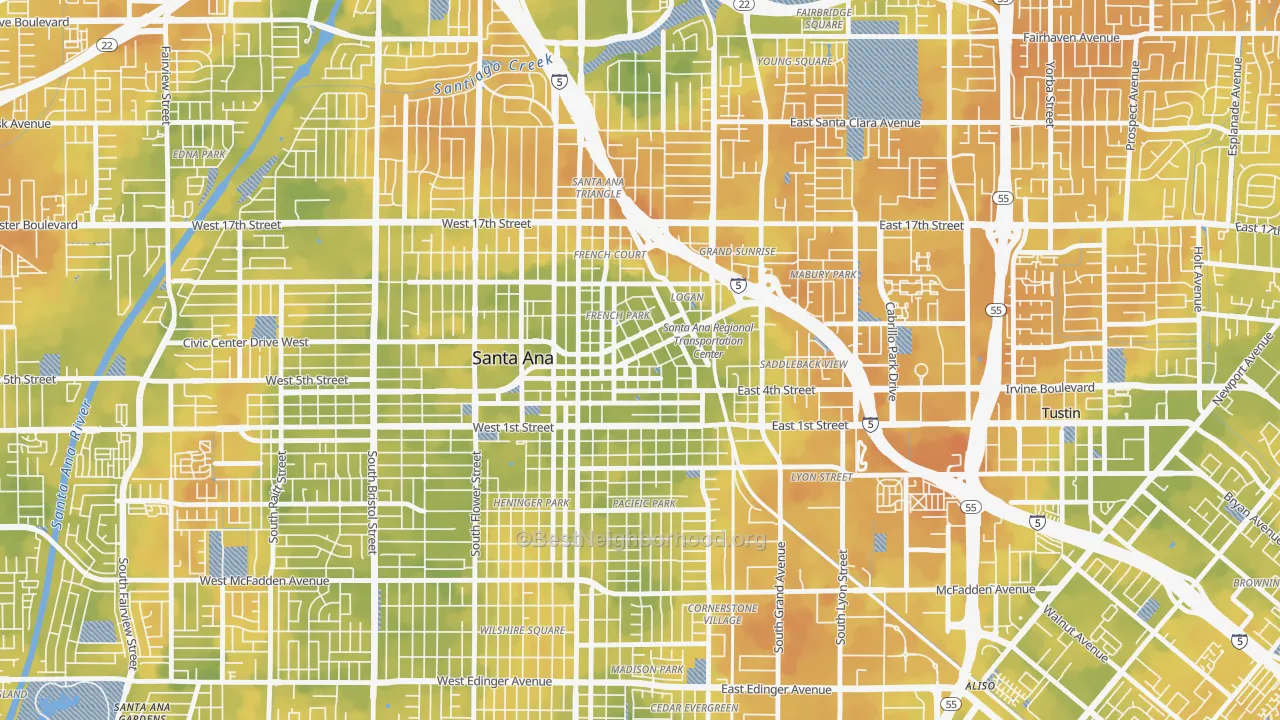 Bike Grade map of Lacy, Santa Ana, CA