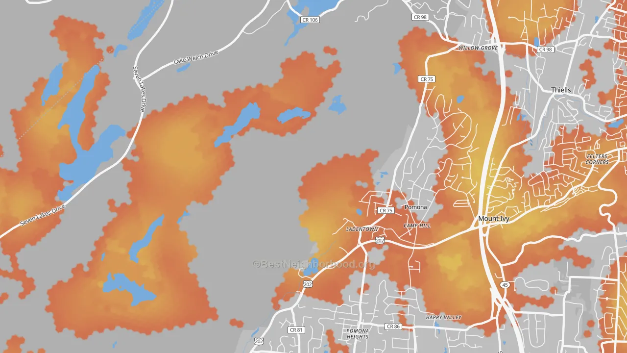 Bike Grade map of Ladentown, NY