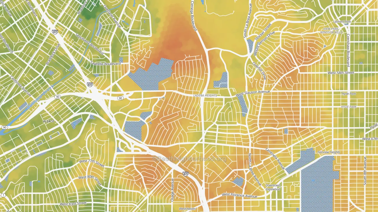 Bike Grade map of Ladera Heights, CA