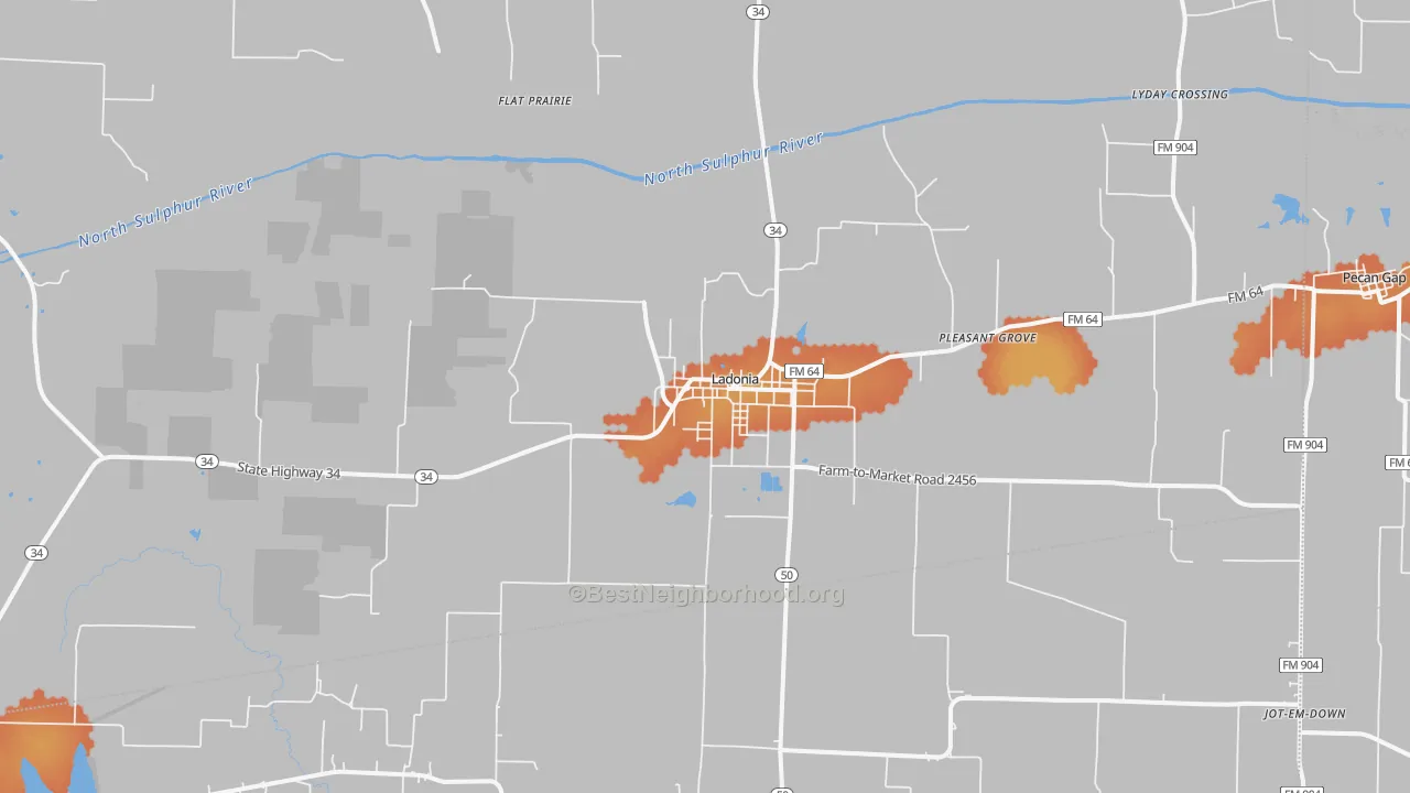 Bike Grade map of Ladonia, TX