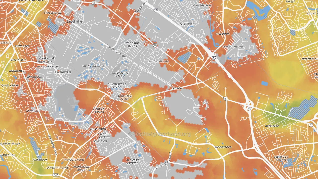 Bike Grade map of Ladson, SC