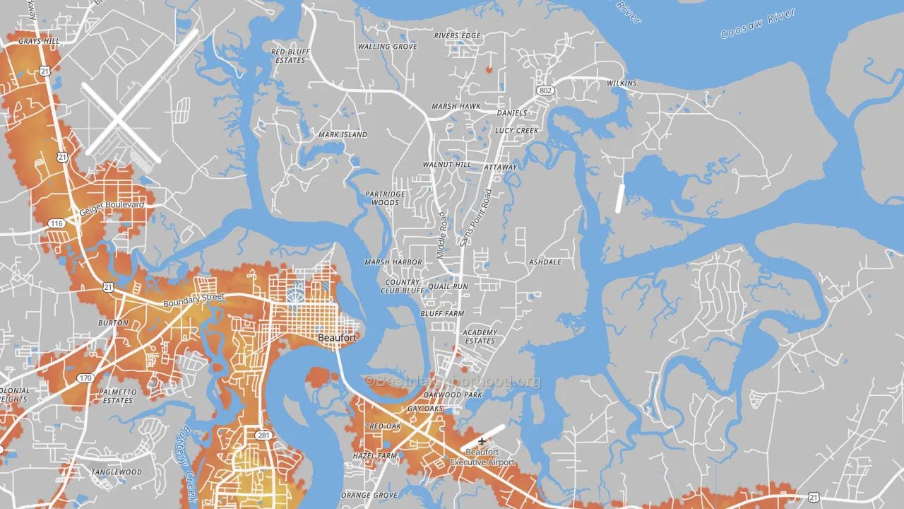 Bike Grade map of Ladys Island, SC
