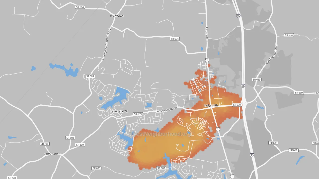 Bike Grade map of Ladysmith, VA
