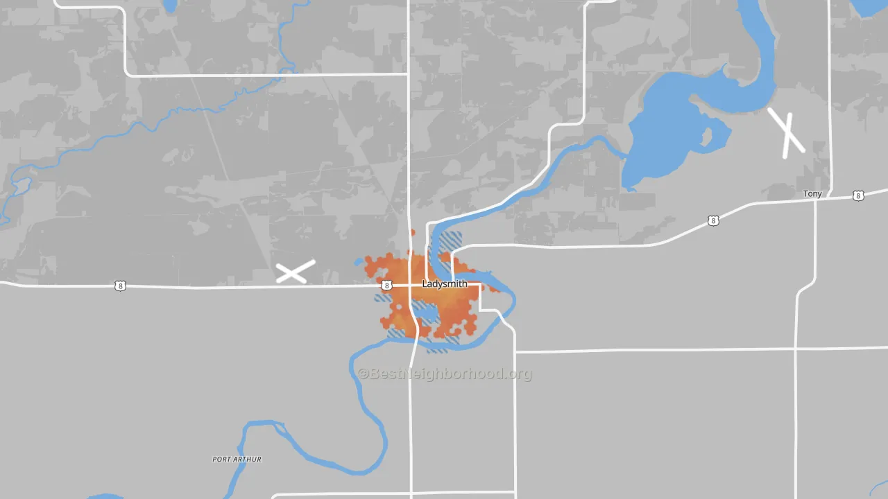 Bike Grade map of Ladysmith, WI