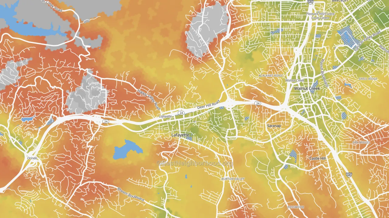 Bike Grade map of Lafayette, CA